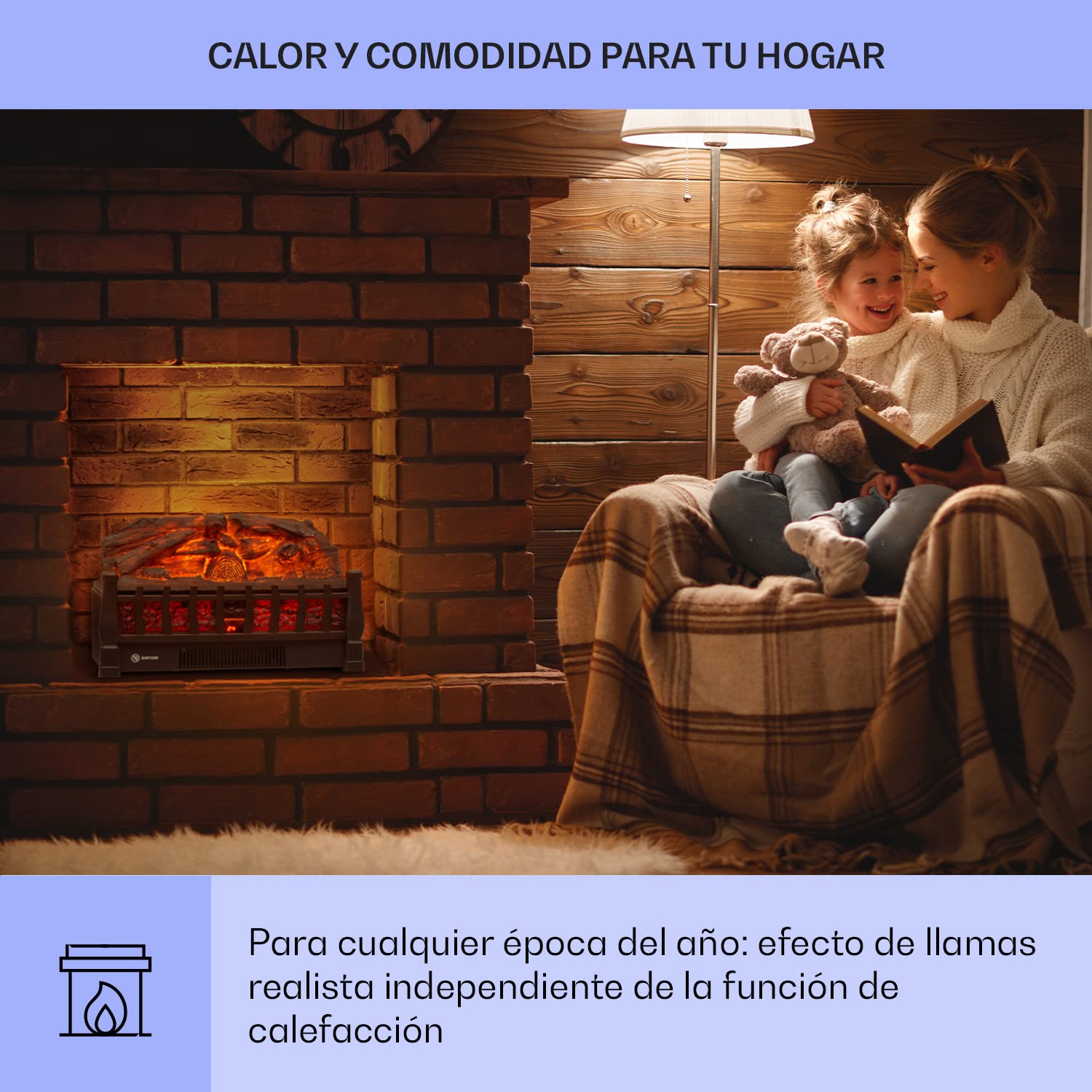 Klarstein Chimenea Electrica de Pie, Estufa sin Leña de Interior, Chimeneas Electricas Decorativas 1800W, Llama LED, Chimenea Decorativa Falsa, Mando a Distancia, Temporizador y Termostato Ajustable