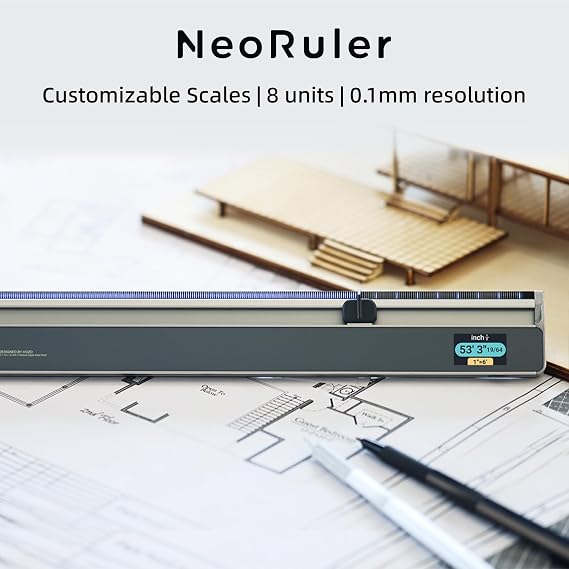 HOZO NeoRuler Digital Scale Ruler, 12 inch Smart Scale Ruler with Infinite Customized Scales and 0.004 inch Accuracy, 93 Built-in US Imperial, Metric Scales, Architectural and Engineering