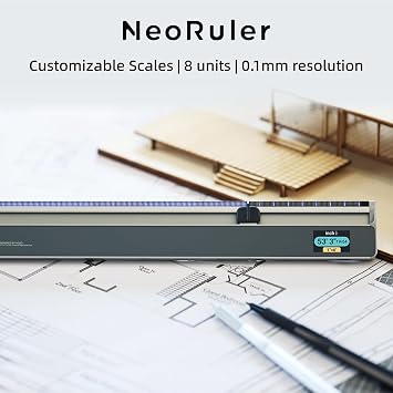 HOZO NeoRuler Digital Scale Ruler, 12 inch Smart Scale Ruler with Infinite Customized Scales and 0.004 inch Accuracy, 93 Built-in US Imperial, Metric Scales, Architectural and Engineering