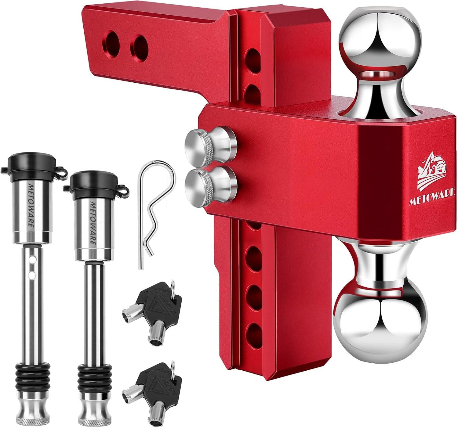 Metoware Adjustable Aluminum Trailer Hitch for 2-Inch Receiver - Heavy Duty Drop/Rise for Truck (14,000 LBS GTW)