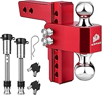 METOWARE Adjustable Aluminum Trailer Hitch for 2-Inch Receiver - 6" Drop/Rise Heavy Duty Drop Hitch, 14,000 lbs GTW, Dual Locks, Red