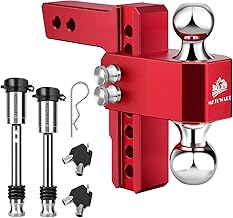 METOWARE Adjustable Trailer Hitch - Aluminum Tow Hitch Fits 2-Inch Receiver - Heavy Duty Drop Hitch with 6-Inch Drop/Rise for Truck (14,000 LBS GTW), Double Stainless Steel Locks & Hitch Pin, Red
