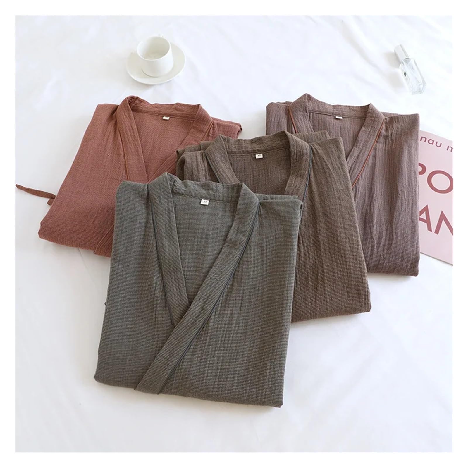 Accappatoio Uomo Accappatoi in Cotone con Tasche for Pigiami Sottili da Uomo Primaverili ed Estivi, Felpa Yukata Oversize, Accappatoio