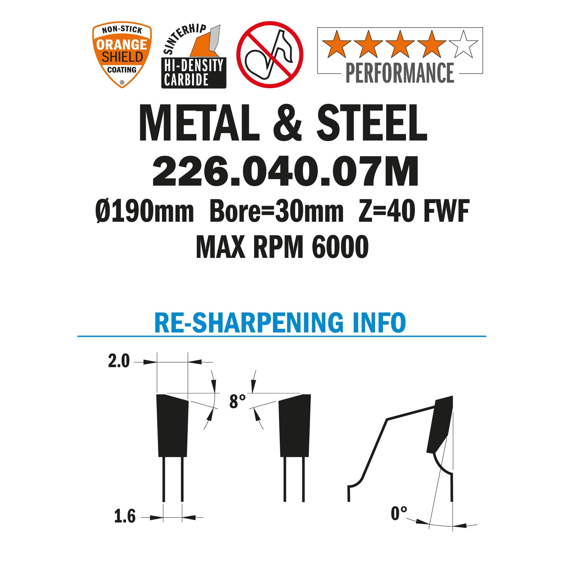 CMT Orange Tools 226.040.07M - Sierra circular para metales 190x2x30 z 40 fwf 8 grados