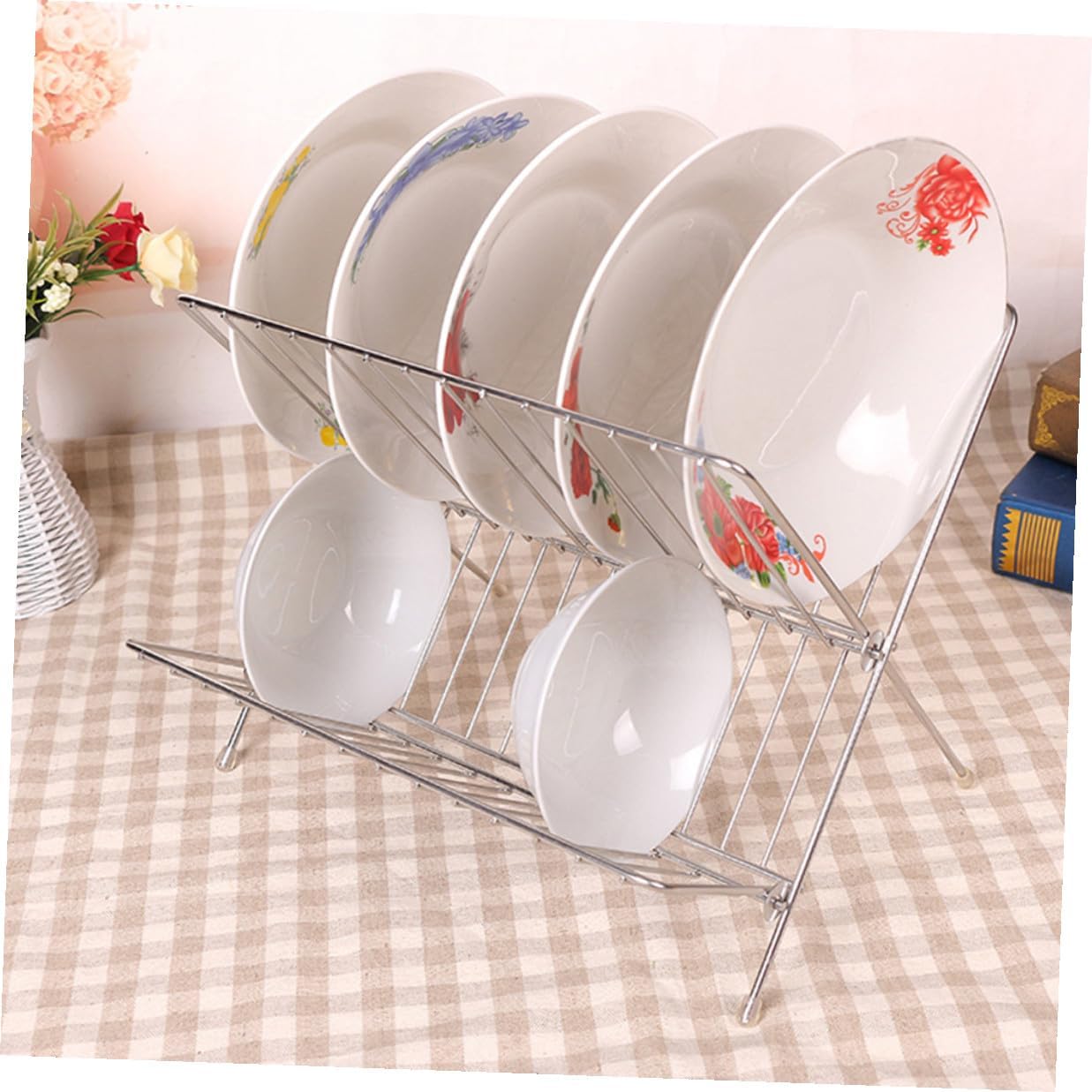 Stainless Steel Draining Bracket Kitchen Plate Storage Stand Bowl Holder Vertical Drying Rack Multifunctional Organizer for Countertop and Sink