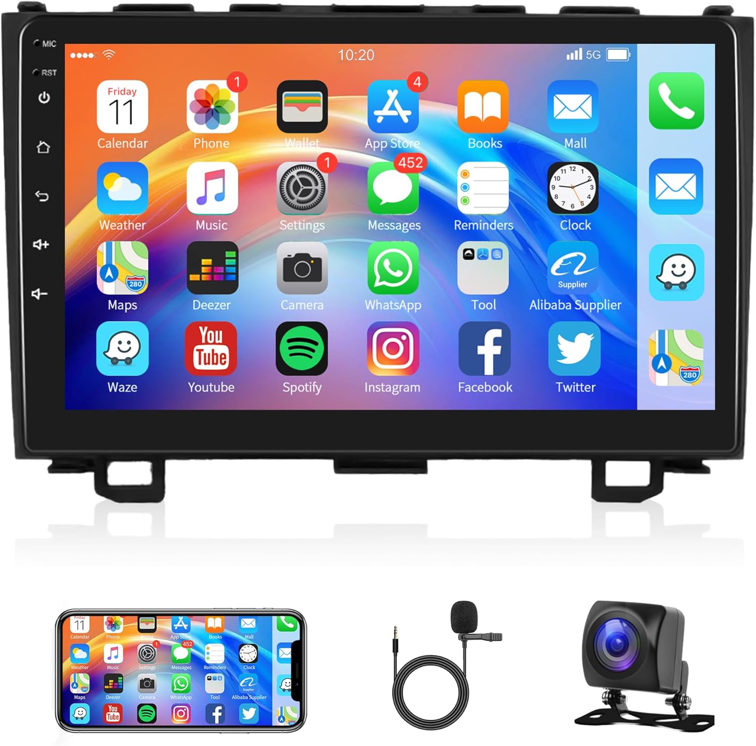 Rimoody Car Stereo Radio for Honda CRV 2007-2011 GPS Navigation, 2G+32G Android 13 9 Inch Touch Screen WiFi Mirror Link Bluetooth FM EQ SWC Rear View Camera Microphone