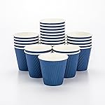 Restaurantware 8 Ounce Double Wall Disposable Coffee Cups, 25 Insulated Dark Blue Paper Cups with Ripple Wall Design, Lids Sold Separately for Hot Drinks like Tea, Hot Chocolate, and More