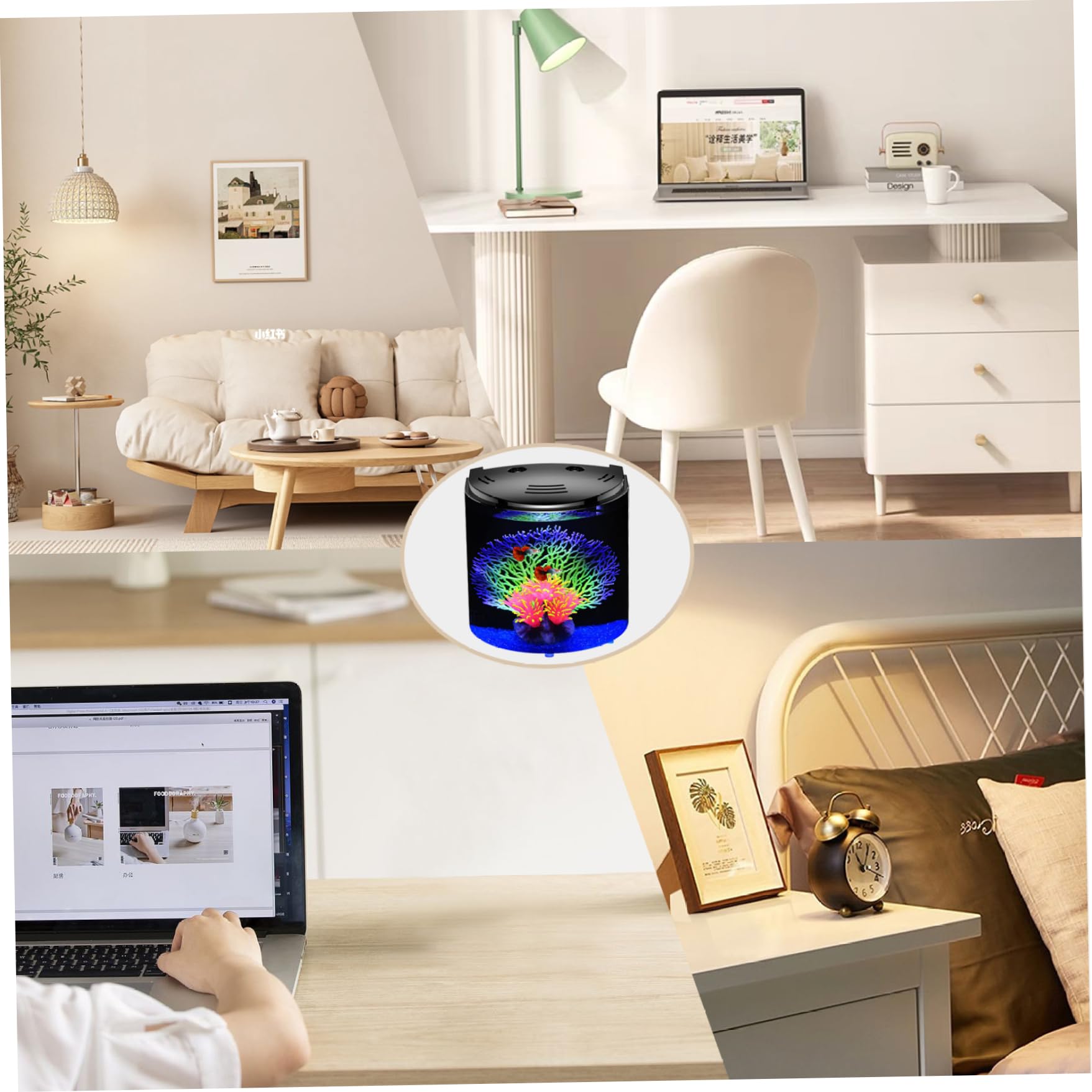 Aquarium en Acrylique Transparent avec Filtre à paroi arrière, Petit Aquarium de 5L avec lumière LED 7, 9x5, 5x8, 3 Pouces