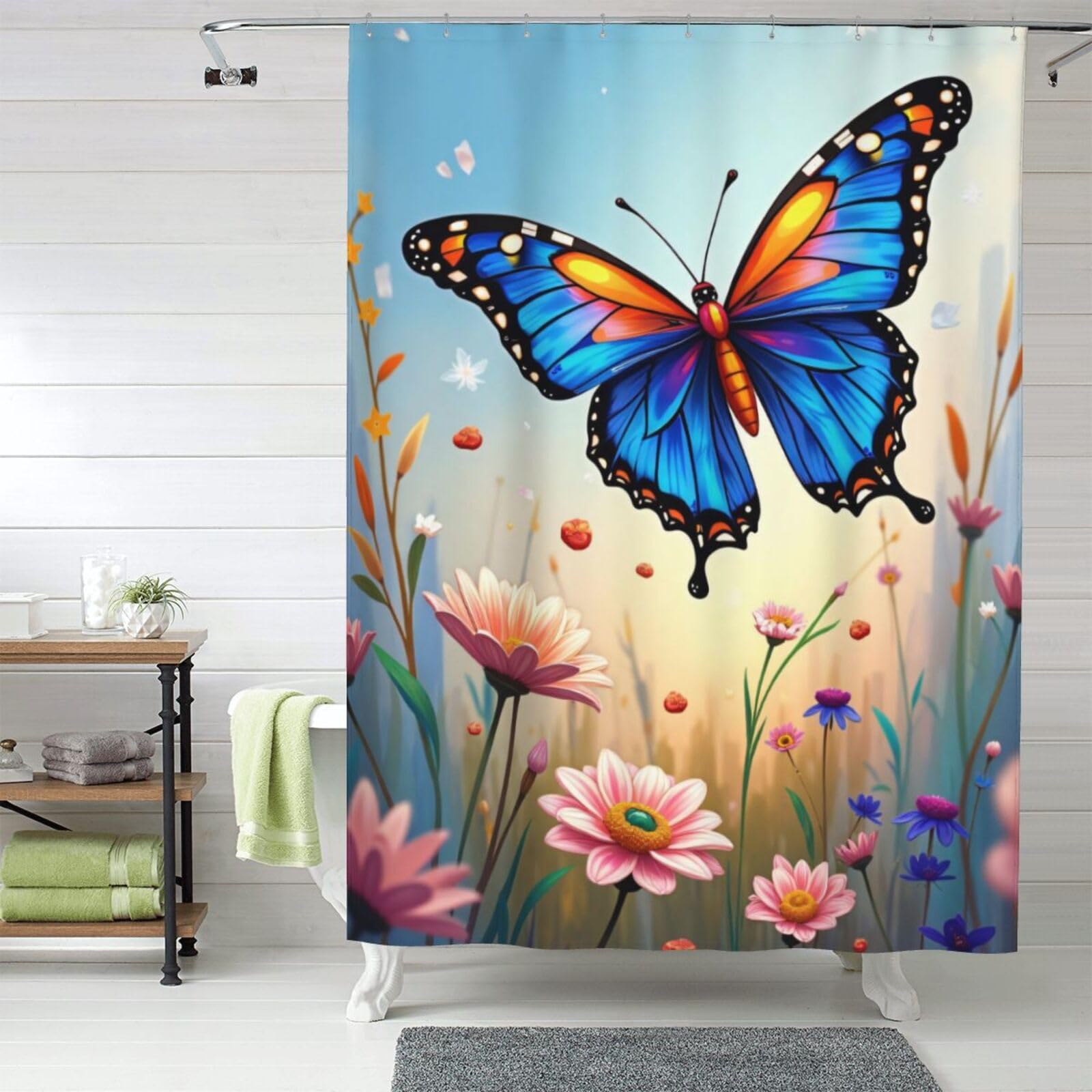Rideau de douche en tissu 152x183 cm opaque à motif bouquet de papillons rustique n° 1159