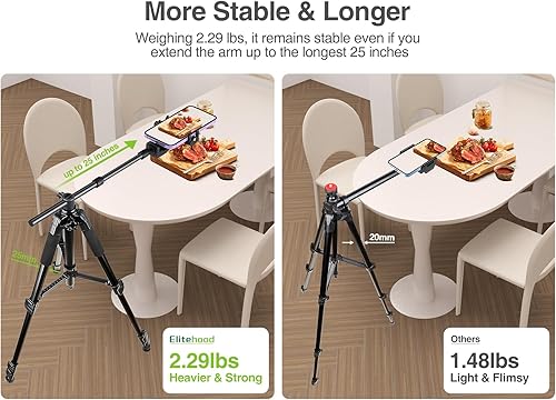 Miniatura 2 de Elitehood Trípode superior ultraestable para iPhone soporte de trípode de aluminio resistente para iPhone, ajustable en 360 y brazo largo horizontal