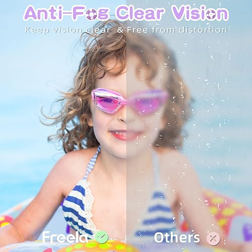 Miniatura 4 de Freela Gafas de natación para niños, paquete de 2 gafas de natación para niños de 3 a 14 años, gafas de natación para niños y niñas, antivaho con