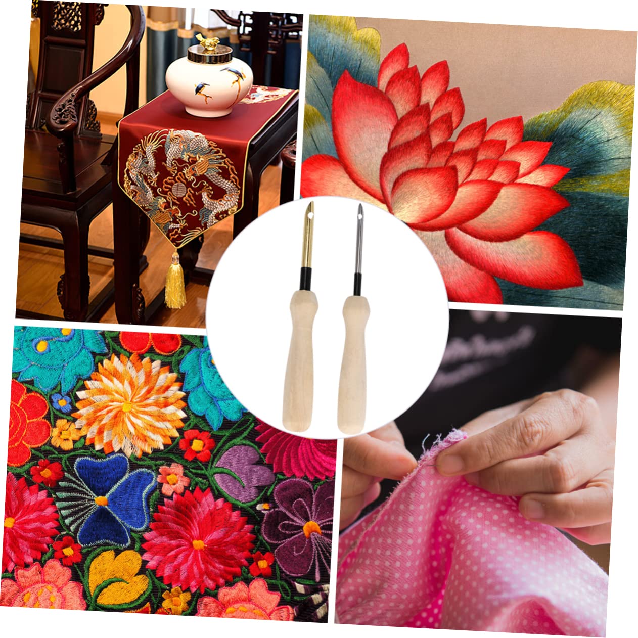 ARTIBETTER 2pcs Sewing Accessories Handle Stitching Embroidery Thread Craft Needle Easy Thread Needles for Hand Sewing Punch Needle Knitting Making Needlework Wooden Silver