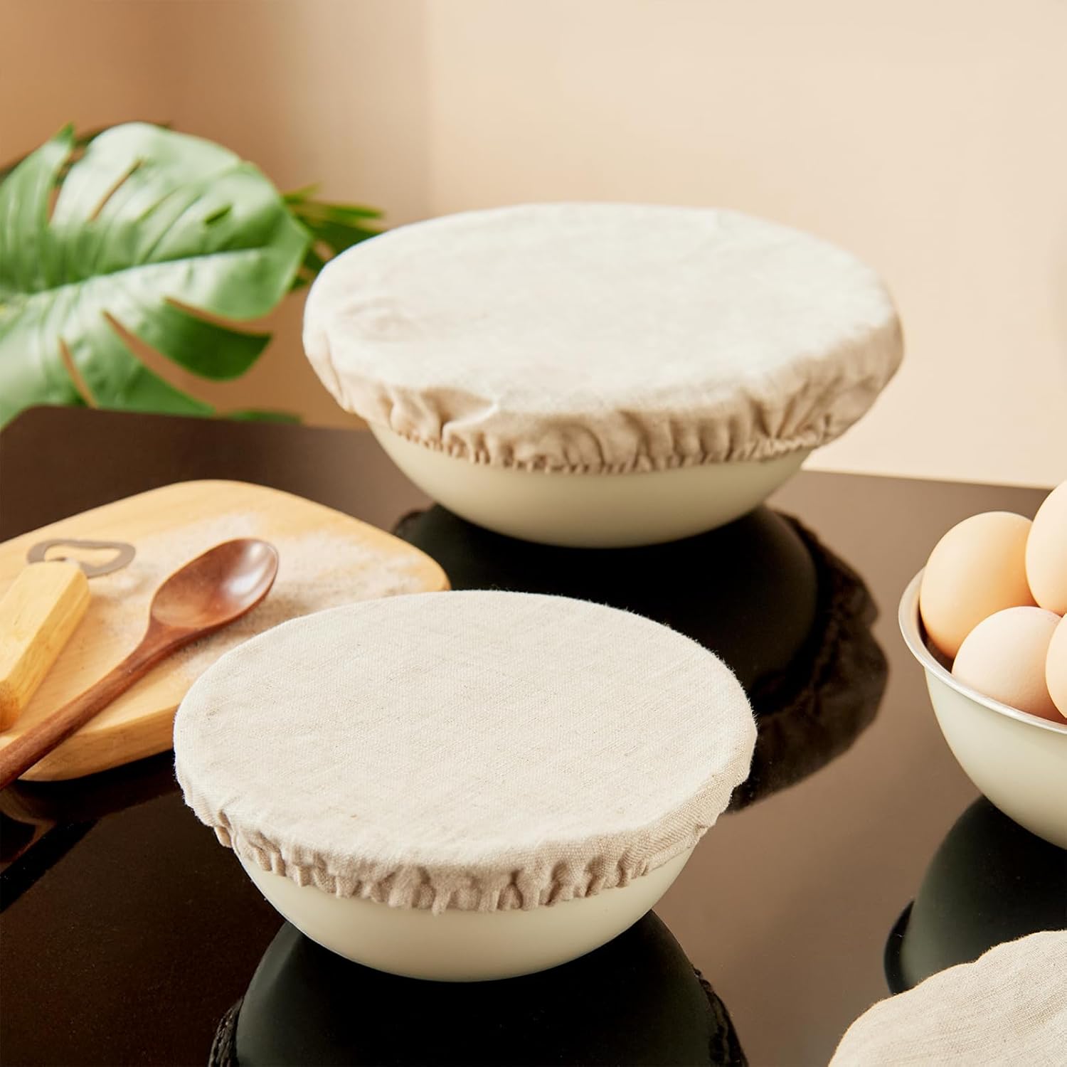 100% Pure Linen Bowl Covers For Bread Proofing, 4 Pcs Elastic Reusable Solid Color Cloth Fabric Bowl Covers,XL Organic Washable Large Stretch Sourdough Lids 6 * 8 * 10 * 12 Inches, Linen - Image 4