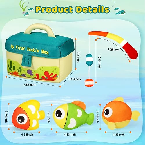 Miniatura 5 de KMUYSL Juguetes para bebés de 0-3-6-9-12-24 meses, juguetes de peluche My First Tackle Box - 4 piezas de juguetes sensoriales suaves con chirriante