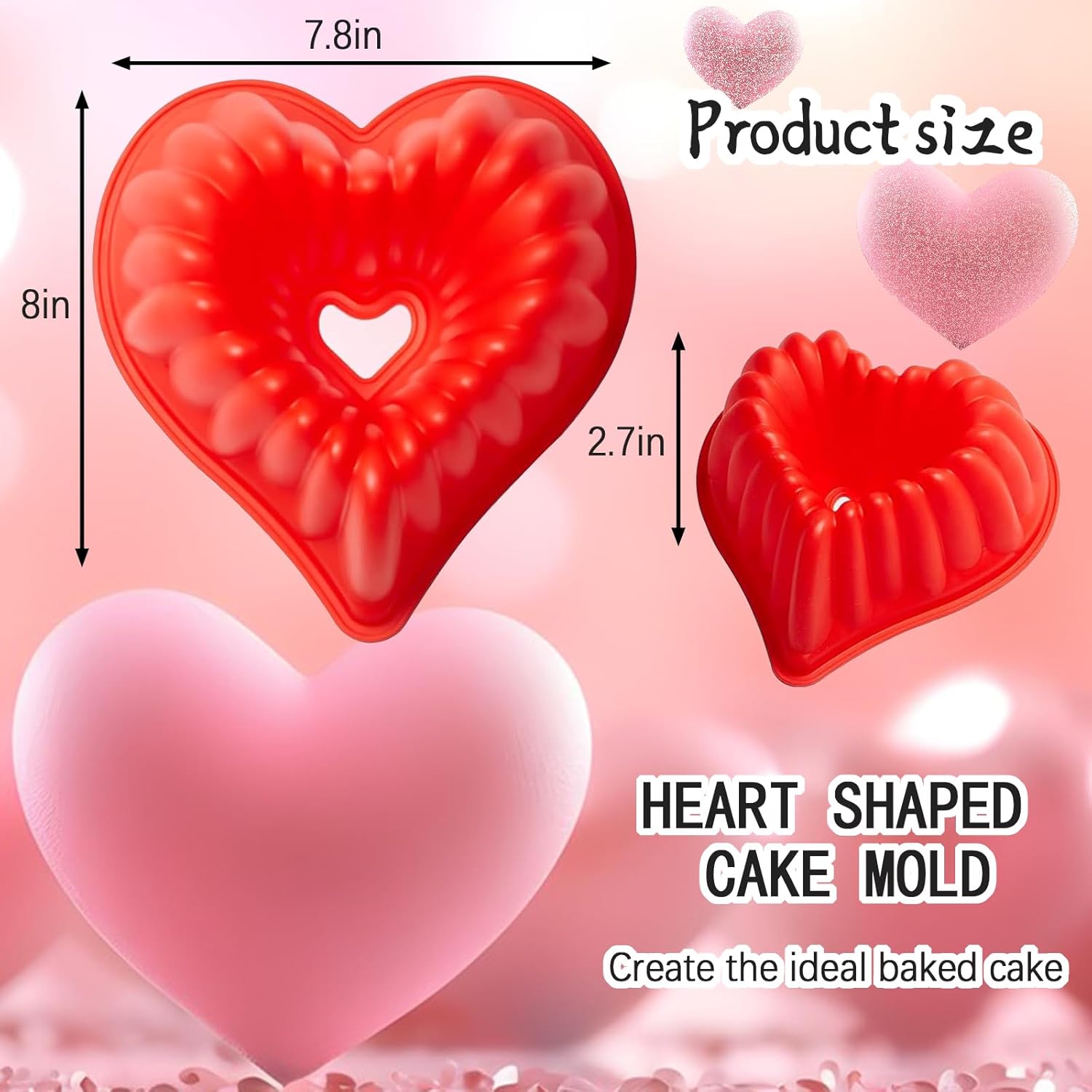 2 Pack Heart Silicone Cake Molds for Baking ,Nonstick Silicone Red Heart Shaped Fluted Cake Pan for Cheesecake Chocolate Cake Baking Kitchen Accessories for Wedding Party - Image 2