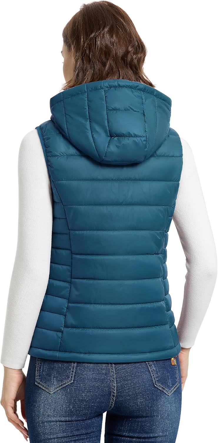 Outdoor Ventures Women's Lightweight Packable Hooded Puffer Vest Outerwear Zip Up Warm Sleeveless Winter Jacket Quilted Coat - Image 2