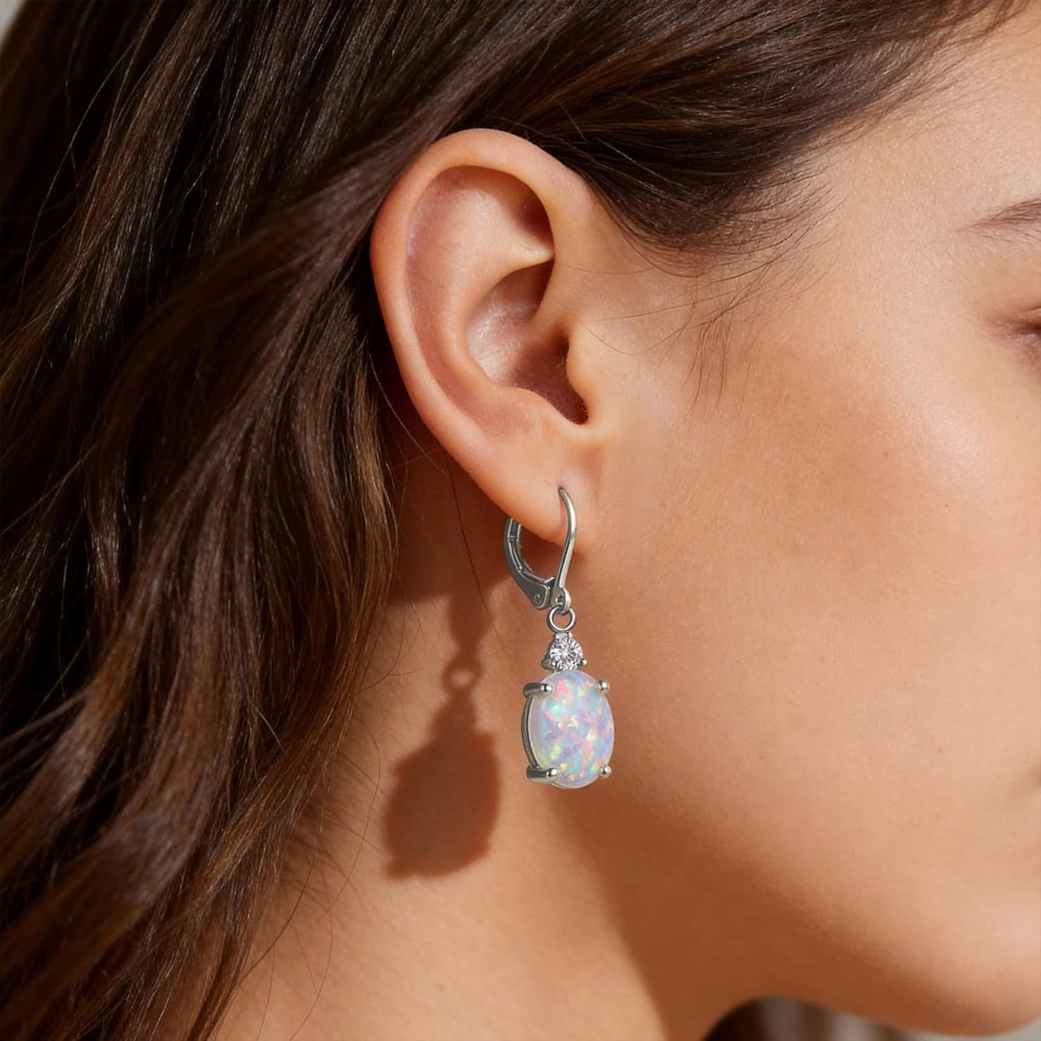 Valentines Day Gifts for Her Pear Blue Opal Earrings Leverback Opal Dangle Drop Earrings For Women 14K Gold Plated Teardrop Earrings - Image 2