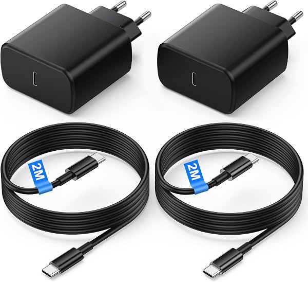 45W Cargador Carga Rapida, 2Pack USB C Cargador Rapido con 2M Cable para Samsung Galaxy S26/S25/S24/S23/S23+/S23 Ultra/S22/S21/S20/Note20/A73/A53/S10, Tipo C Cargado Cabezal Negro - 1