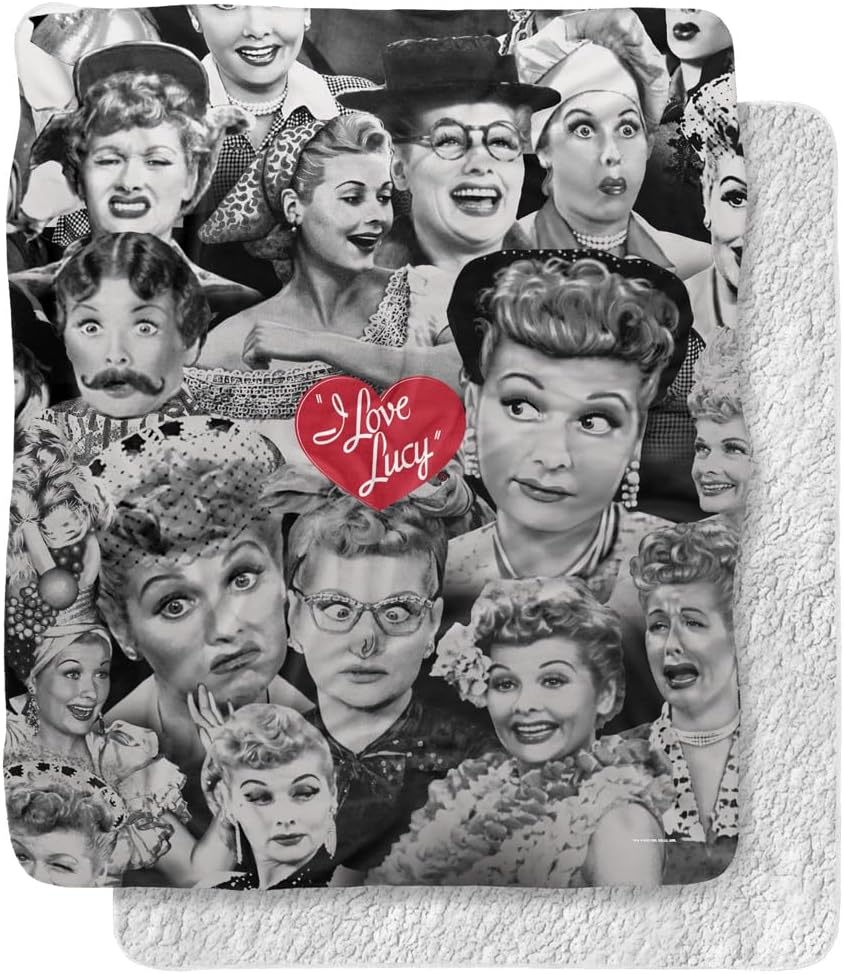 I Love Lucy Blanket, 50"x60", Faces Silky Touch Sherpa Back Super Soft Throw Blanket
