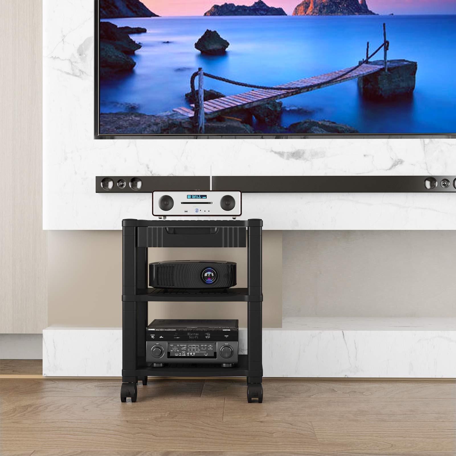 AMERIERGO Printer Stand with Drawer 3 Tier Height Adjustable Printer