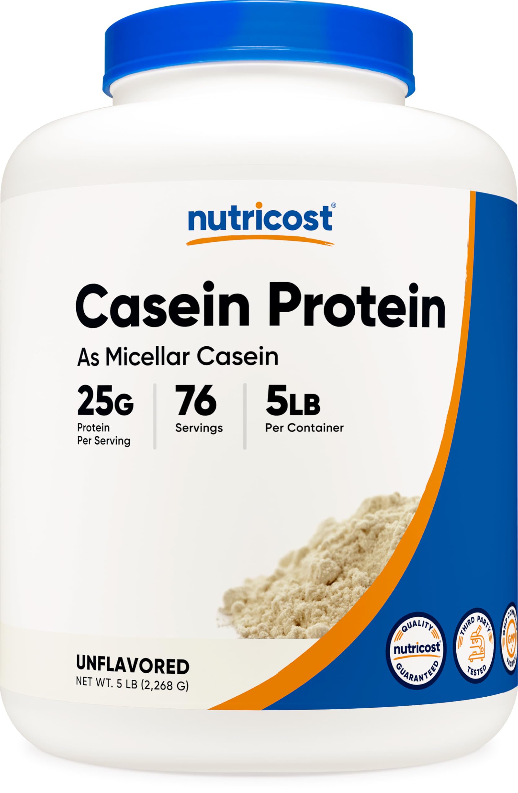 Casein Protein Powder - Micellar Casein, Gluten Free, Non-GMO (5 Pound, Unflavored)