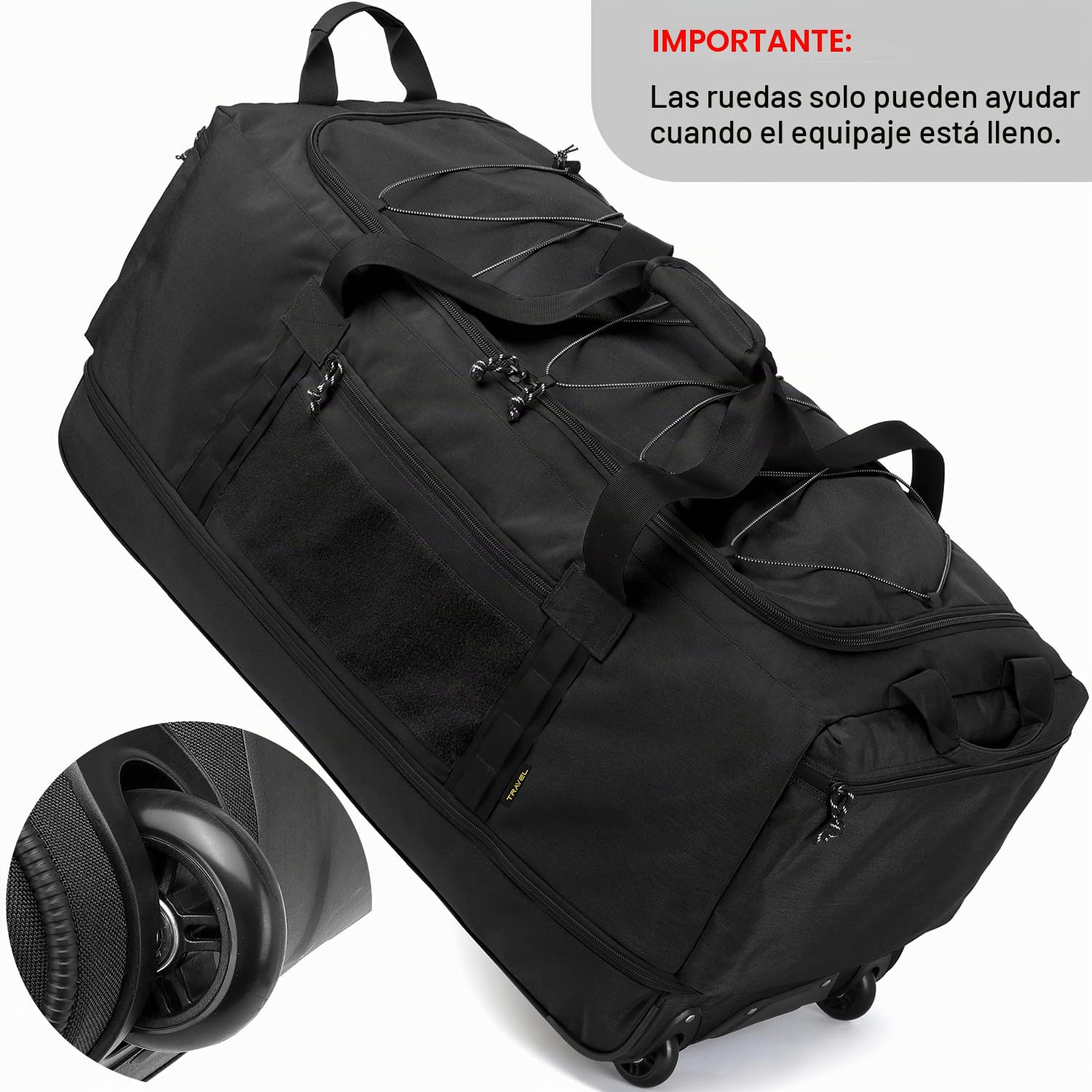 Laripwit Plegable Bolsa de Viaje con Ruedas 130-170L Extensible Bolsa de Deporte Extra Grande Maletas de Viaje con Asas Múltiples para Cámping Fin de Semana o de Viajes, Negro
