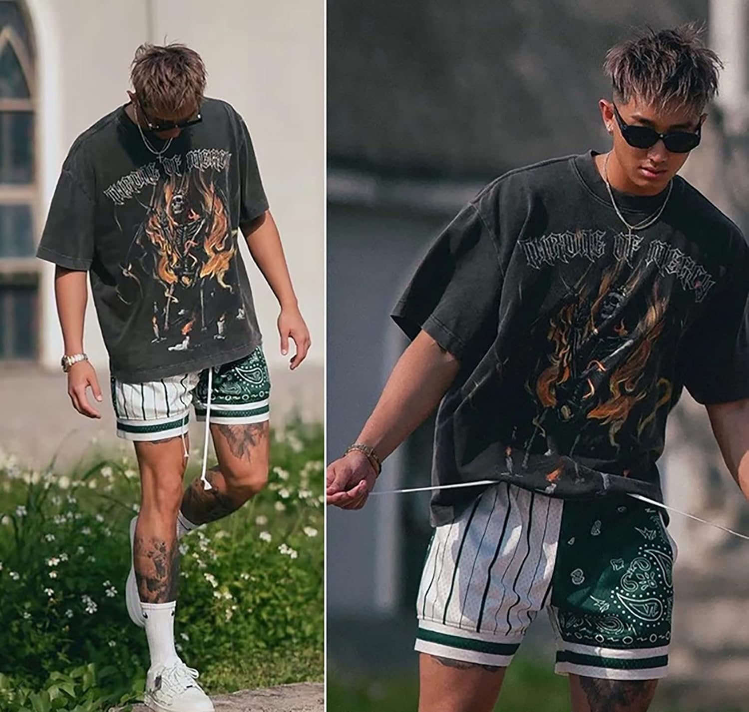 BOOMLEMON Men's Basketball Shorts Workout Athletic Paisley Shorts Mesh Print Running Short Pants - Image 2