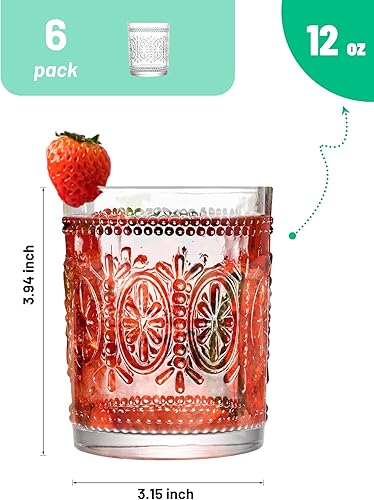 Miniatura 2 de Juego de vasos vintage para beber – Vasos de vidrio transparente Highball – Cristalería retro en relieve para agua, cócteles, jugo, leche – Vidrio