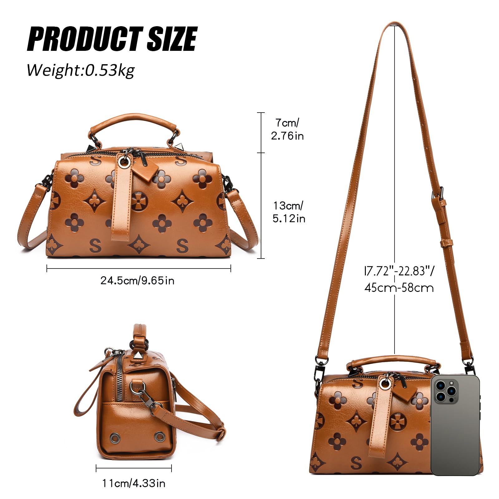 Travistar Bolsos y monederos cruzados para mujer – Bolso pequeño de cuero en relieve con asa superior para el hombro