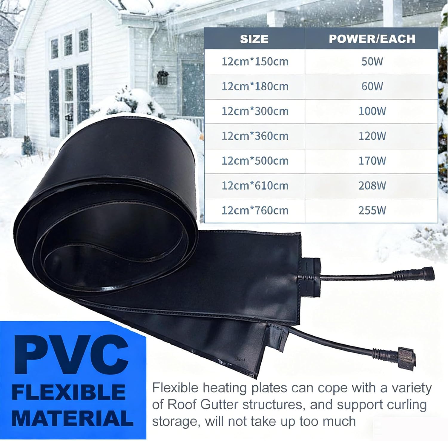 Electric Gutter Heater, Flexible De-Icing Pad, Waterproof Heat Cable to Prevent Ice Dams - 12cm Wide, 16.4ft Length, 122℉ Temperature