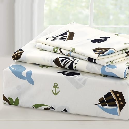 Miniatura 10 de Danica Juego de sábanas de 3 piezas 100% algodón para niños y niñas, incluye sábana superior, sábana bajera, funda de almohada estándar (tortuga y