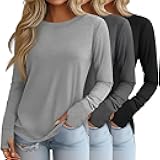 Women Oversized Sweatshirts Thumbhole Long Sleeve Crewneck Sweatshirt, Casual Loose Fit Pullover Sweatshirts 3 Pack