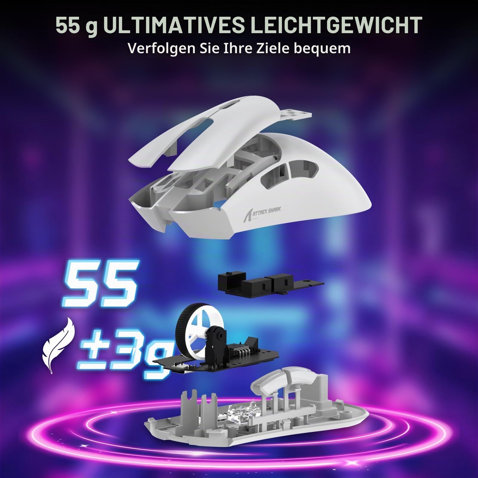 MAMBASNAKE x ATTACK SHARK Wired Gaming Tastatur und Maus Combo, X65HE Gaming Keyboard and Mouse Set White, 59g Superlight PAW3311 Wireless Mäuse, Mini 65% Rapid Trigger Magnetic Tastatur, QWERTY -Weiß