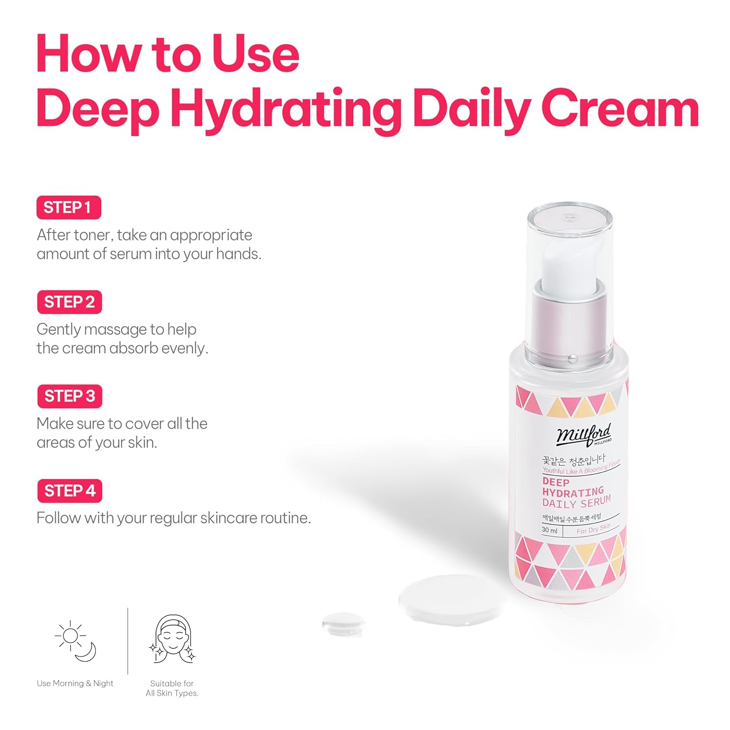 Deep Hydrating Daily Serum 30ml/ 1FL Oz, Deep Moisturizing, Hyaluronic Acid, Alcohol Free, Fragrance Free, pH Balance, Panthenol 10%, Dry Skin, Korean Skincare
