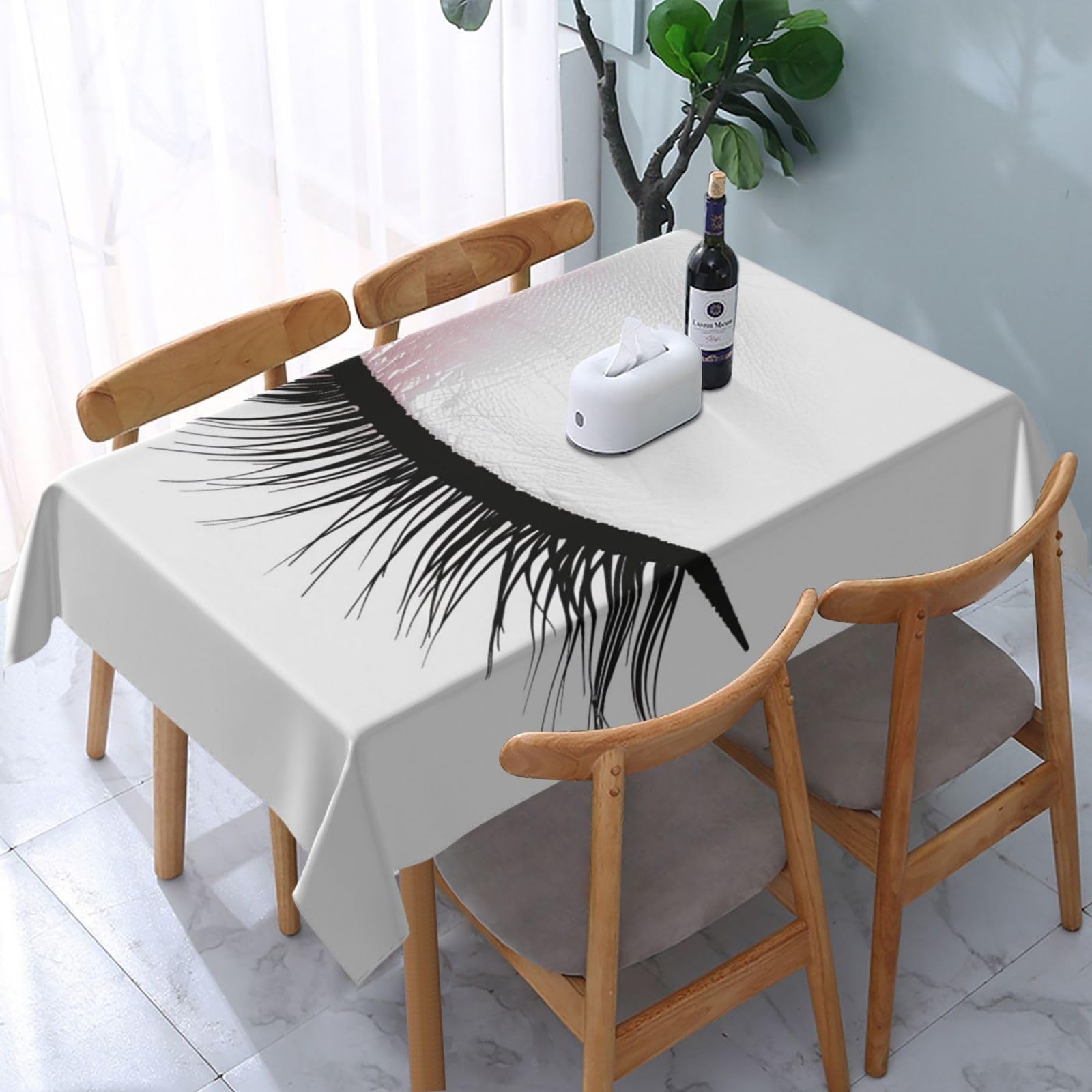 WPKJU Eyelash Lip White Printed Tablecloth Water Resistant Table Cover Washable Rectangle Table Cloth for Tables 54x72 in