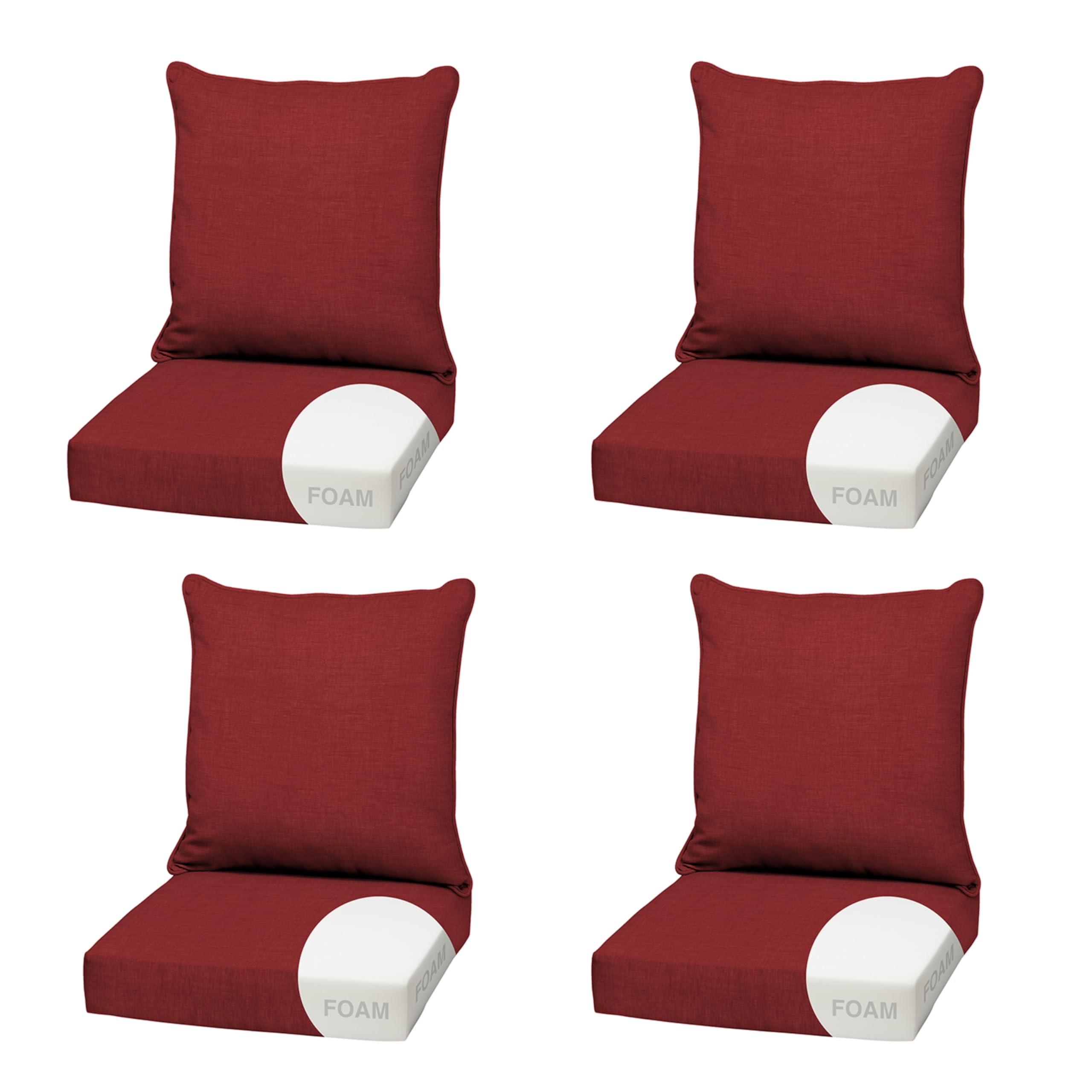 Arden Outdoor Deep Seat Cushion Set, Foam, 4-Pack, 22x24, Ruby Red