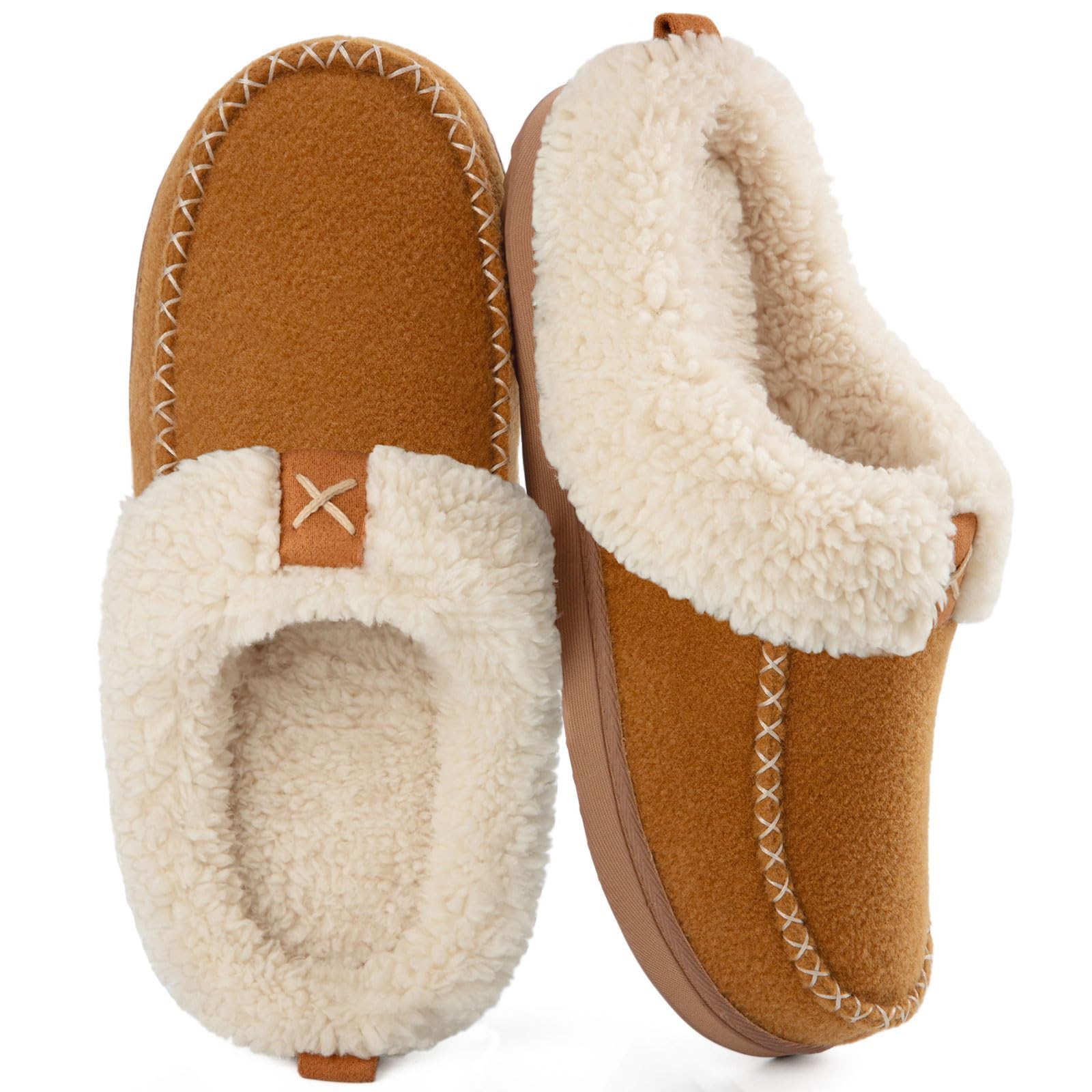 LongBay Womens Felt Sherpa Warm Slippers Bedroom Cozy Memory Foam Moccasin House Shoes with Fuzzy Plush Lining for Winter Indoor Outdoor