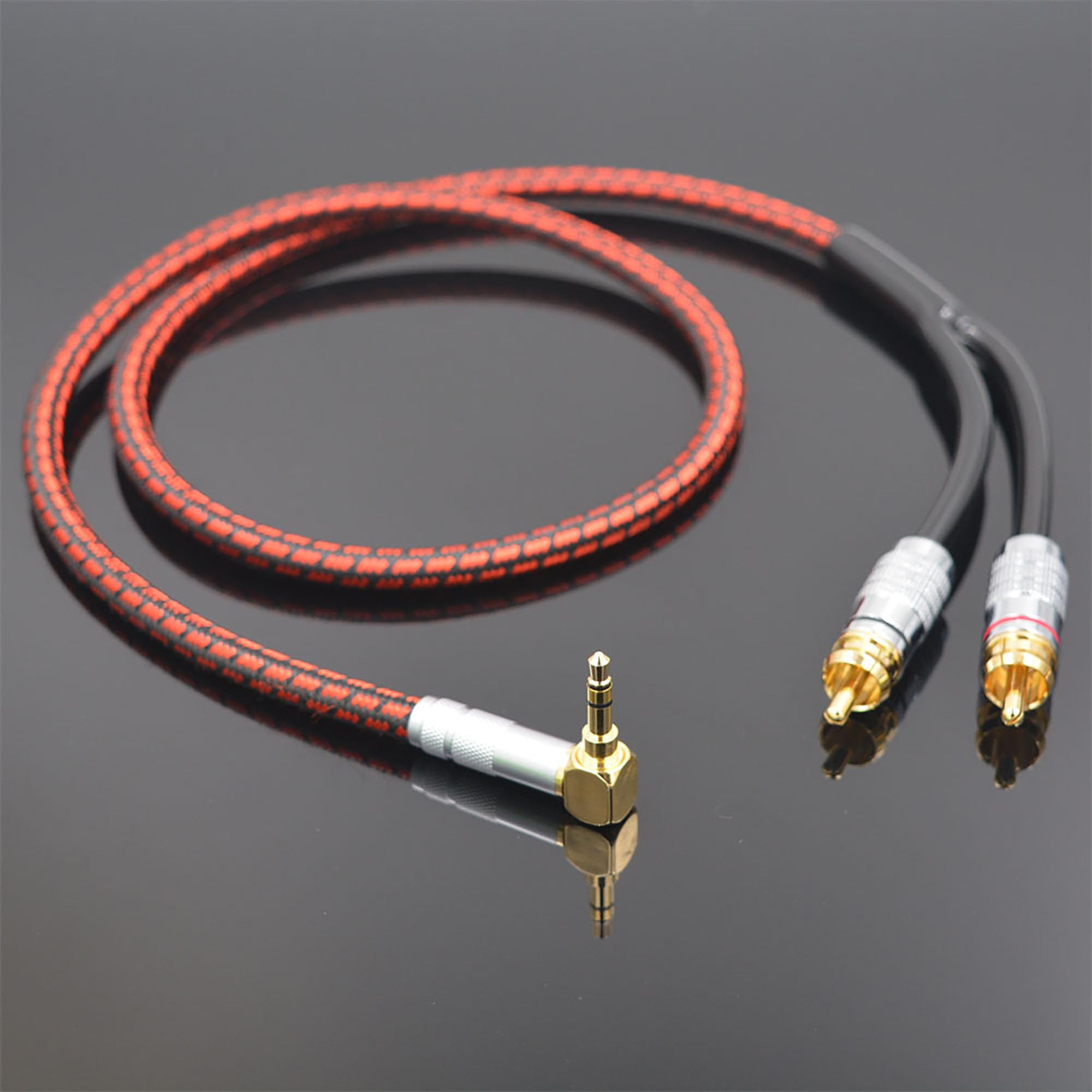 Audiophile - Cable de audio de cobre de alta pureza de 3,5 mm macho a 2 RCA/Phono macho, cable adaptador divisor estéreo HiFi chapado en oro (ángulo recto de 3,5 mm a 2 RCA, 2 m)