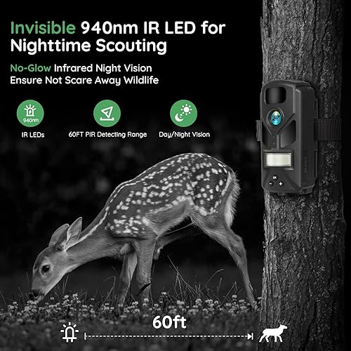 Miniatura 3 de Mini cámara de 20 MP, cámara de senderos de caza 1080P sin brillo, visión nocturna de 940 nm, activada por movimiento IP66 impermeable, rango de