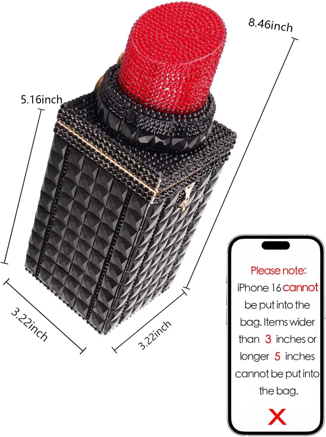 Women Lipstick Shape Inlaid Rhinestone Crystal Glitter Evening Bags Purses Clutch Sparkly Banquet Handbag | Lipstick Shape