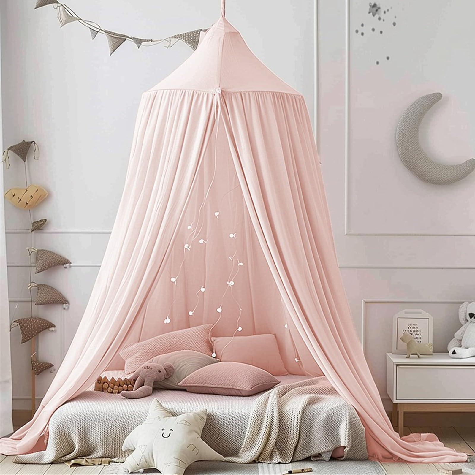 Ginkago Ciels de Lit pour Enfant, Bébé Moustiquaire Salle de Lecture pour Décoration de Chambre à Coucher, Élégant Auvent De Lit pour Princesse (Rose)