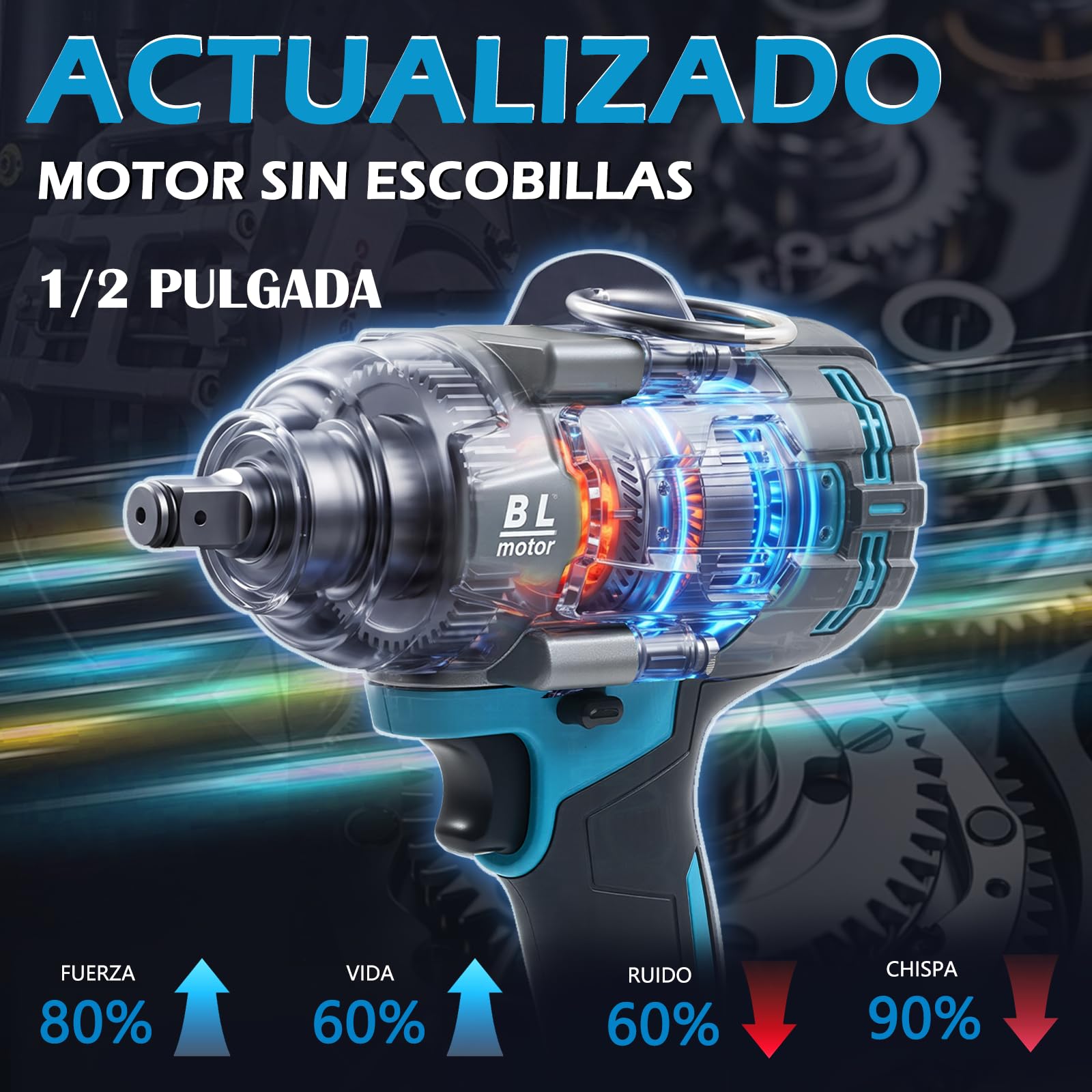 Llave de impacto inalámbrica de 1800 N.m para Makita 18 V, máx. 4000 RPM, 1/2 pulgadas, sin escobillas, atornillador de impacto eléctrico con luz LED, 4 niveles de velocidad, para reparación