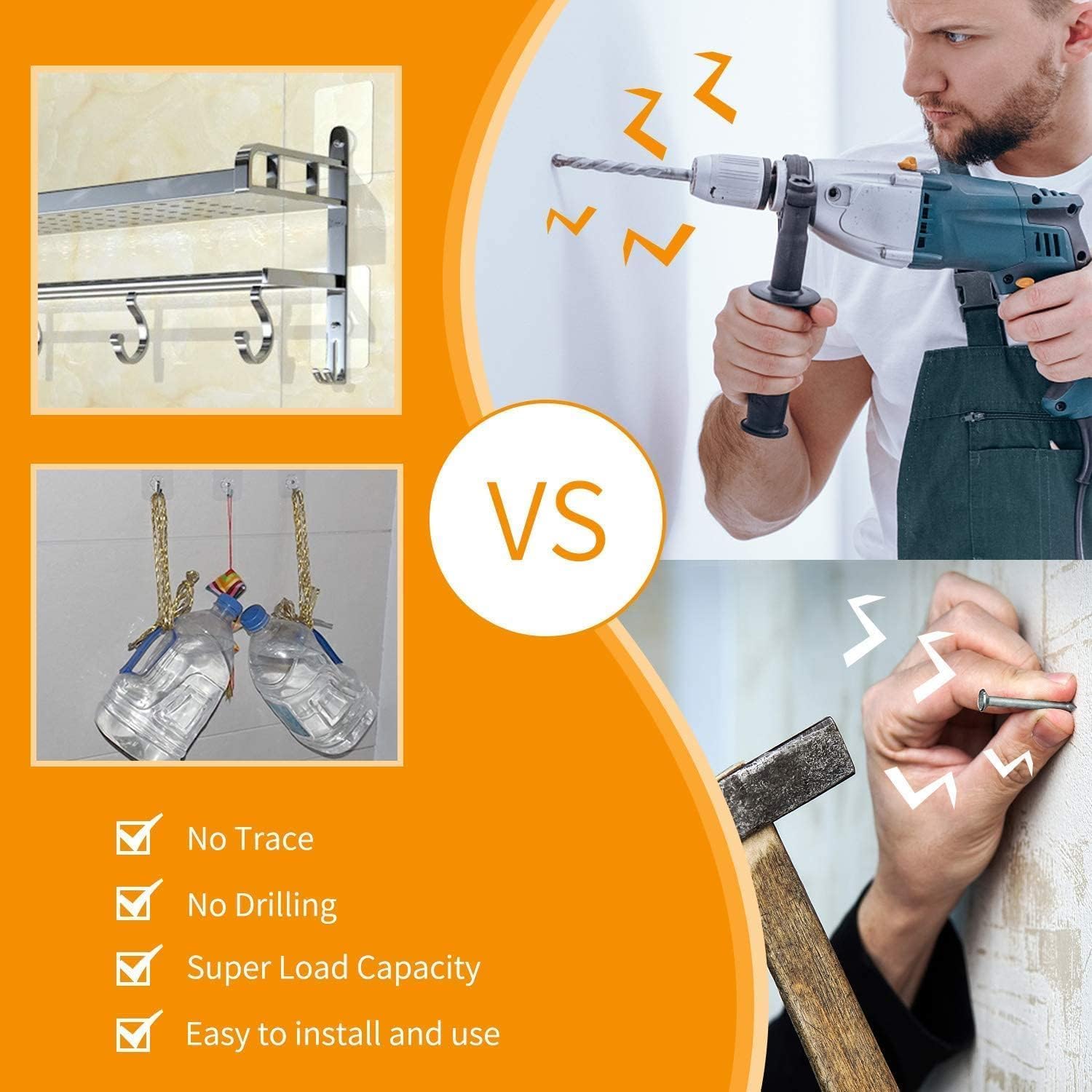 Adhesive Screws Wall Mount Hanging Nails No-Trace No Drilling Stick-on Sticky Screw with 3 Different Size Screw for Bathroom Kitchen Storage Room Tile Wall Shower Room (128Pcs/Pack)