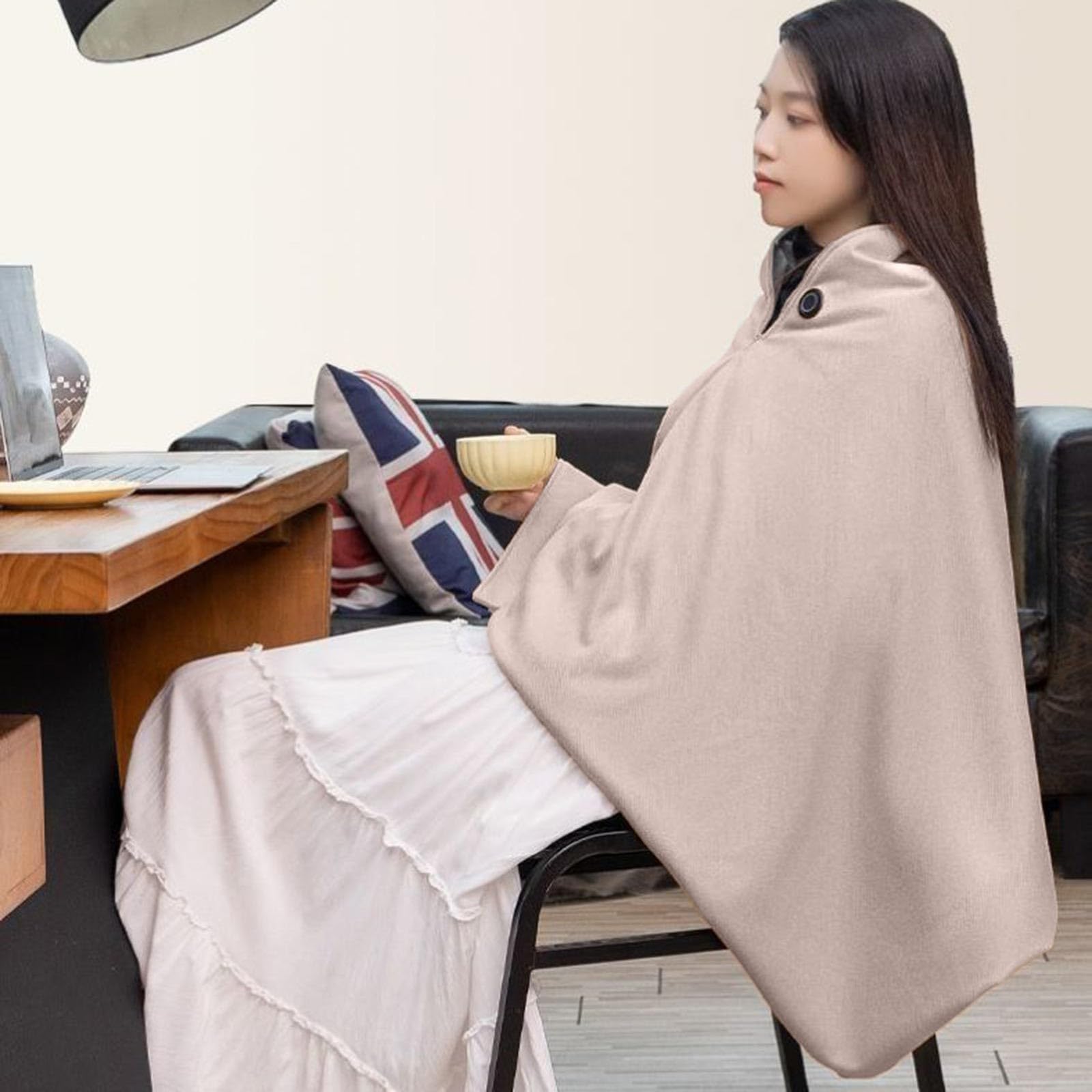Wearable elektryczny koc grzewczy, przenośny, ogrzewany, z 3 stopniami temperatury, bezprzewodowy, koc grzewczy, koc grzewczy, koc z zamkiem błyskawicznym (kolor szary)