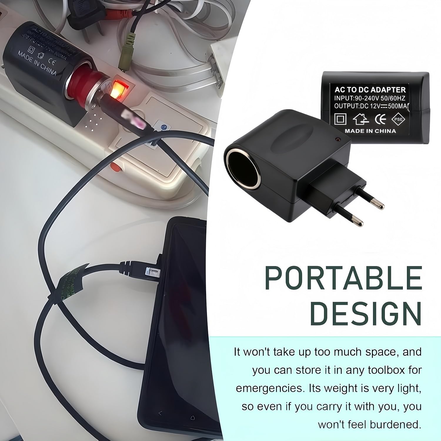Adapter sieciowy do samochodu, adapter 230 V na 12 V, gniazdo zapalniczki samochodowej AC na DC przetwornica napięcia z wtyczką UE