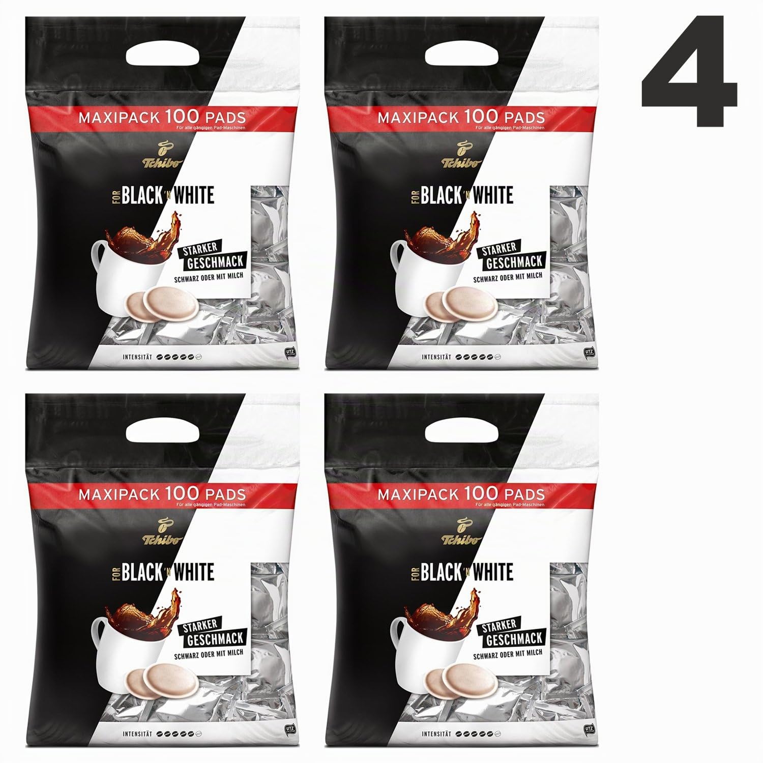 Tchibo Black 'n White 100 Kaffeepads 4 x 740g (2960g) - Arabica, Maxipac