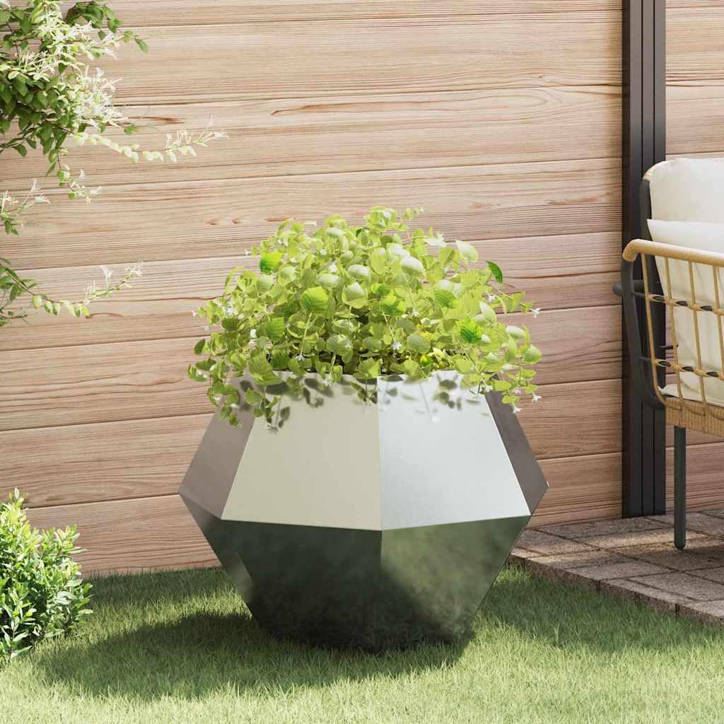 Macetero rectangular de acero galvanizado, 75 x 75 x 60 cm, plateado, para jardín, terraza, balcón, construcción de acero macizo, fácil montaje, exterior duradero