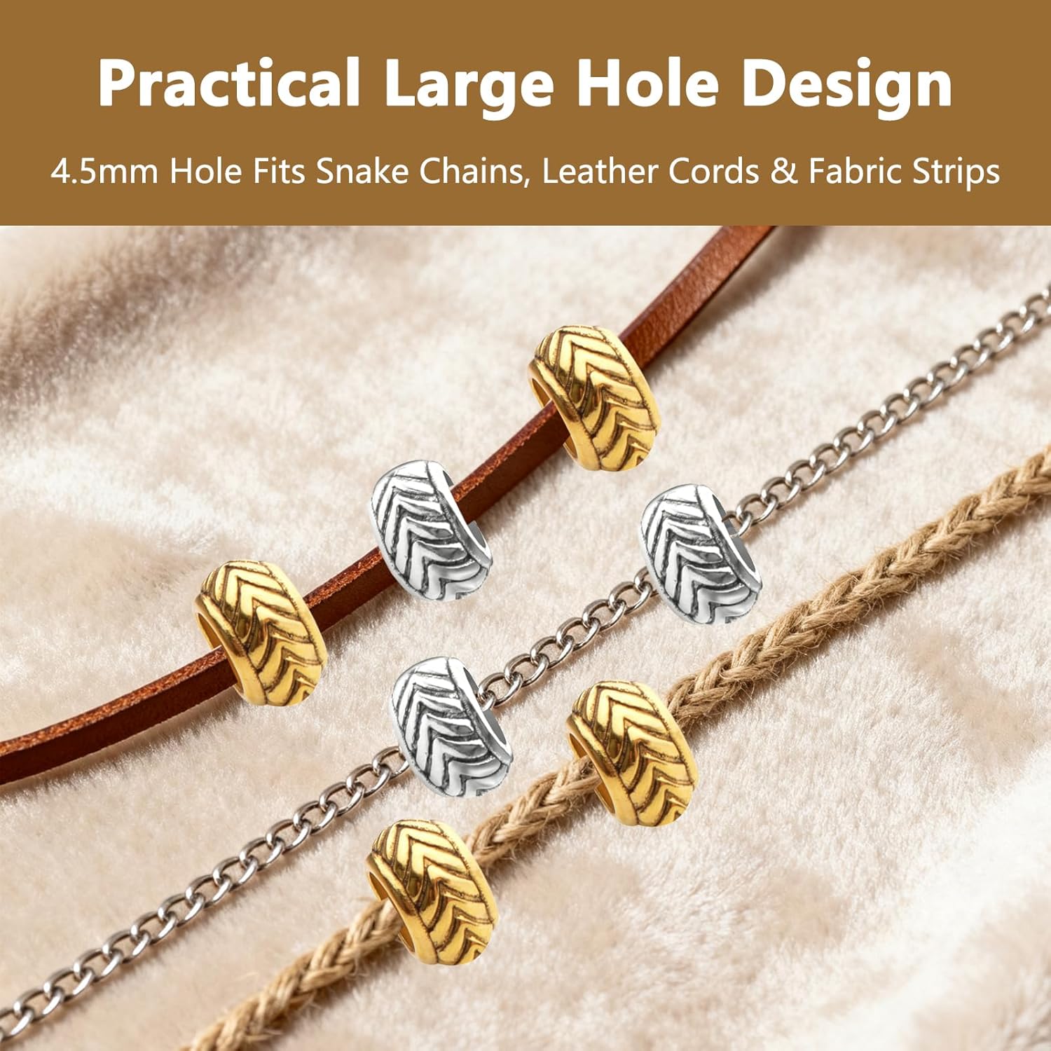 100Pcs Bead Spacers Large Hole for Jewelry Making Tibetan Metal Rondelle Beads with Big Holes Cord Beads for Leather Crafts DIY Bracelets Necklaces and Handmade Projects - Image 4