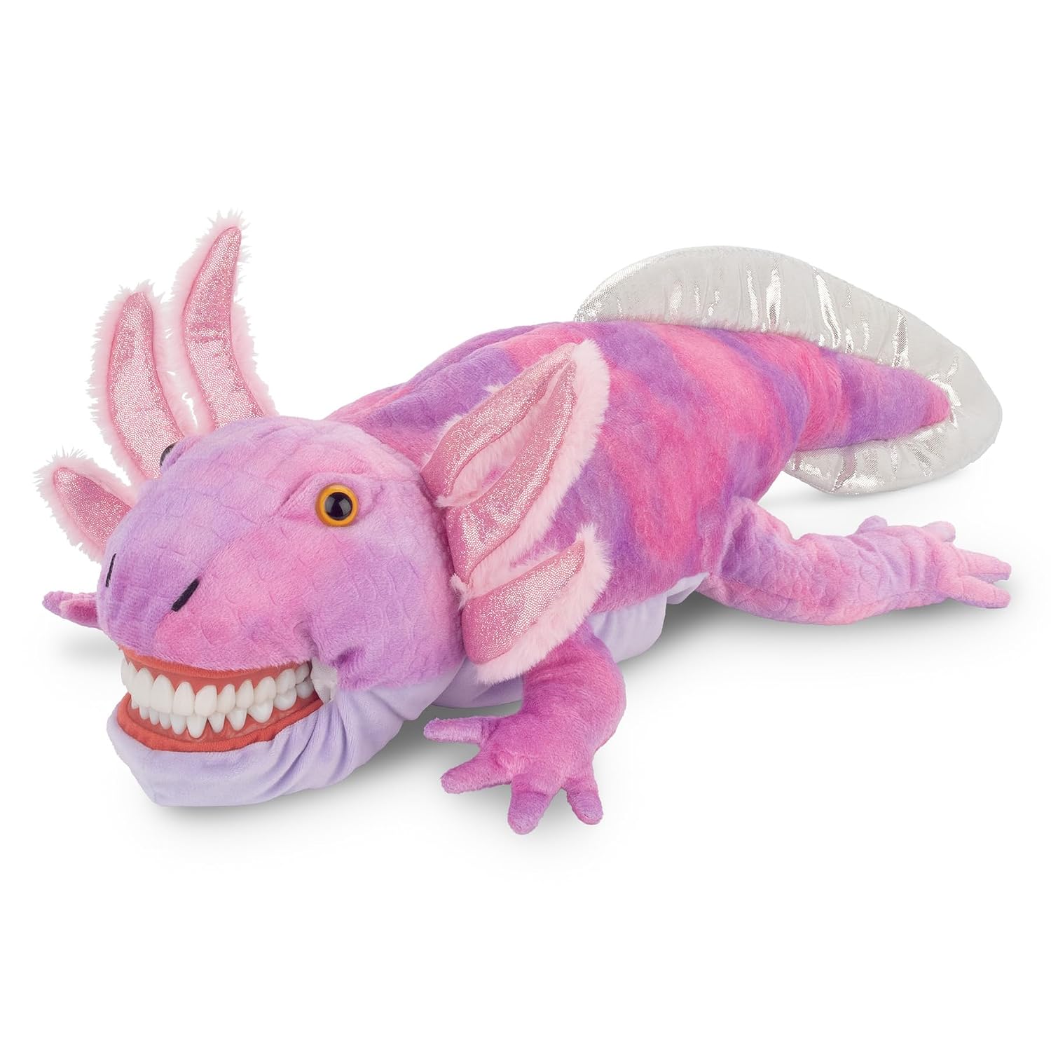 Practi Pals Lolly Axolotl Dental Hygiene Puppet, Dental Educational Plush Doll, Oral Health Teaching Aid with Fully Flossable Typodont