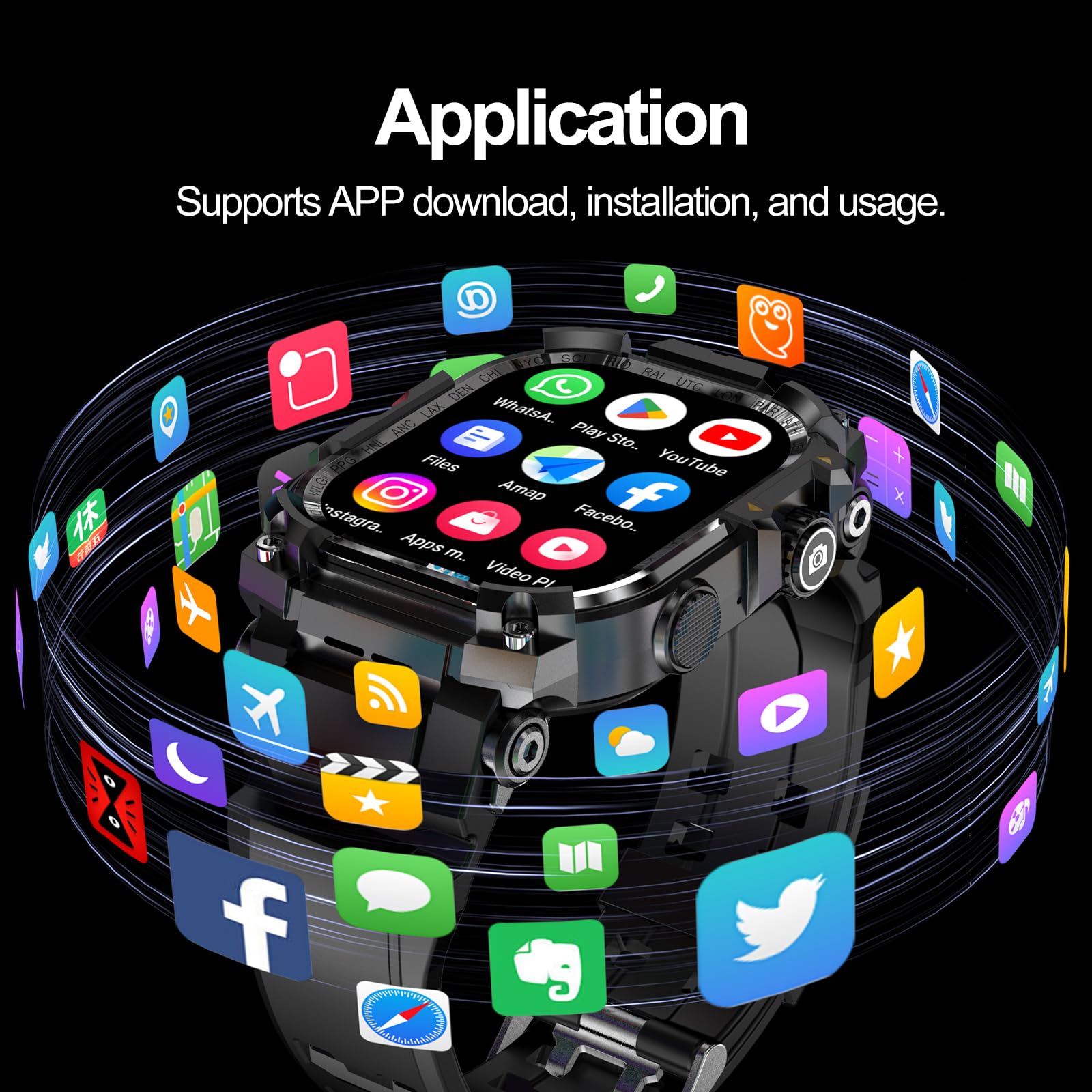 4G Smart Watch Quad Core 3GB 32GB Fotocamera Rotante Orologio da Uomo 2.06 "AMOLED HD Schermo Smartwatch WiFi Bluetooth GPS Fitness Tracker Orologio Sportivo (Nero)